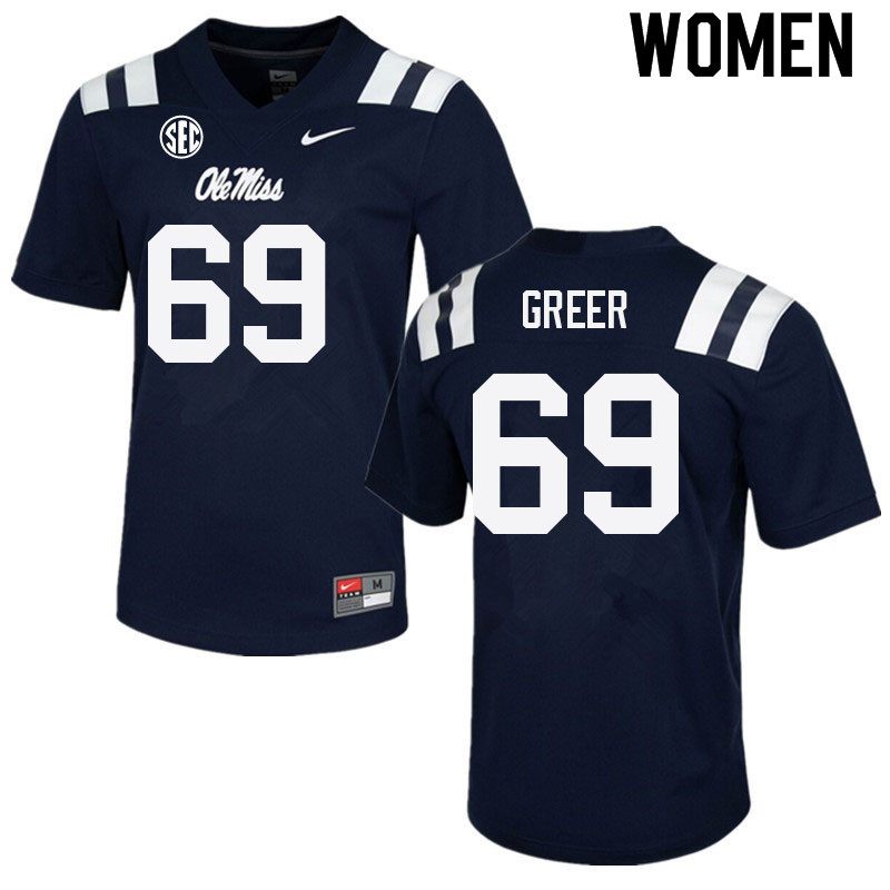 Women #69 Jack Greer Ole Miss Rebels College Football Jerseys Sale-Navy